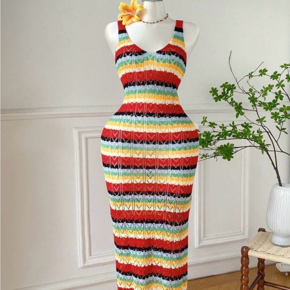 Dresses & Skirts - Sleeveless Multicolor Striped Knit Maxi Dress